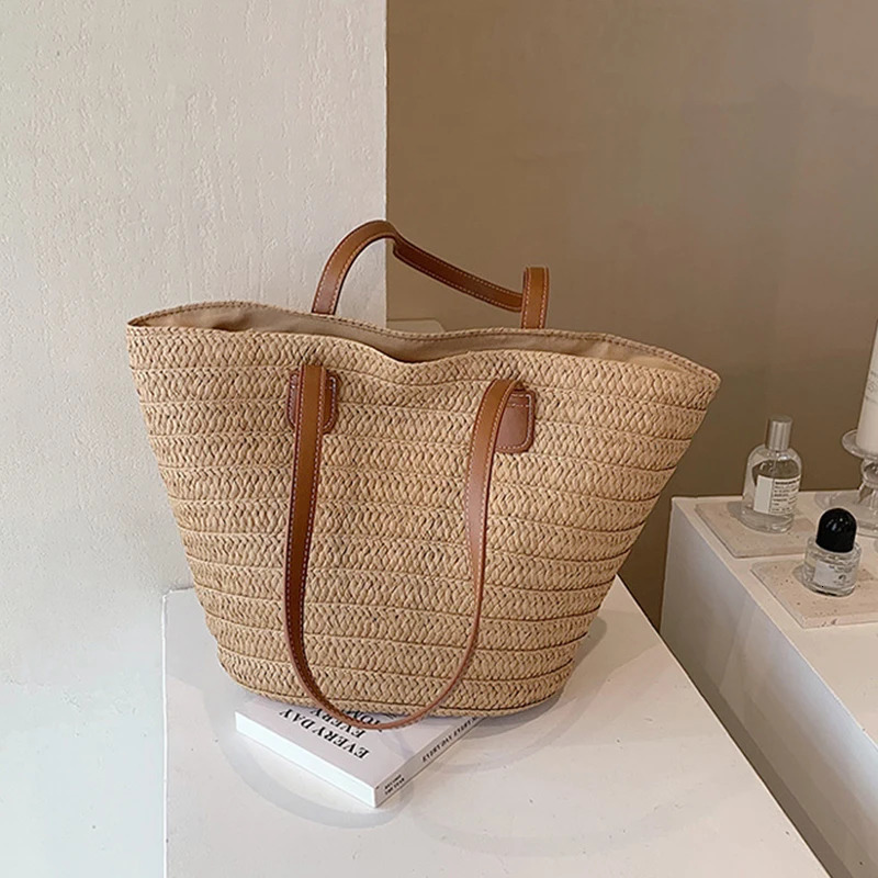 Womens Large Capacity Shoulder Bag Summer Straw Woven Basket Handbag Fashion Female Beach Bali Shopper Tote 241203