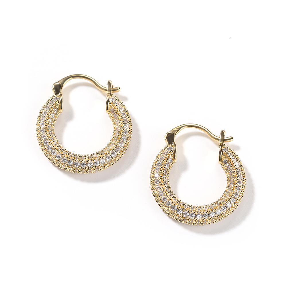 Fine Quality Full Diamond Huggie Hoop Earrings For Womens Ins New In Trendy Bling Cubic Zirconia Hollow Ear Rings Hip Hop Piercing Earrings Pendientes