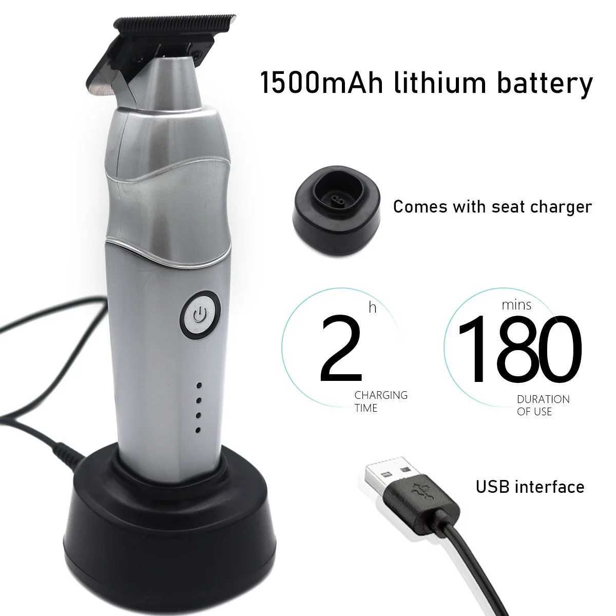 Mens hair trimmer DLC T-Blade all metal with base charger zero gap low noise professional hair trimmer W241212
