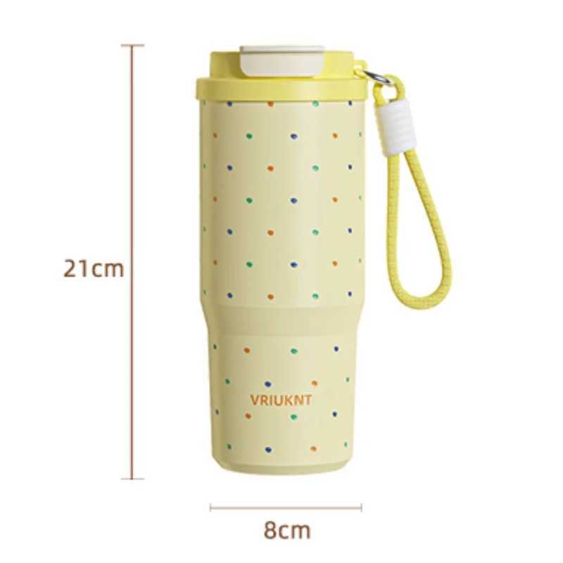1Pc girl polka dot stainless steel insulated cup 750ml car cup desktop coffee cup water cup Y241211