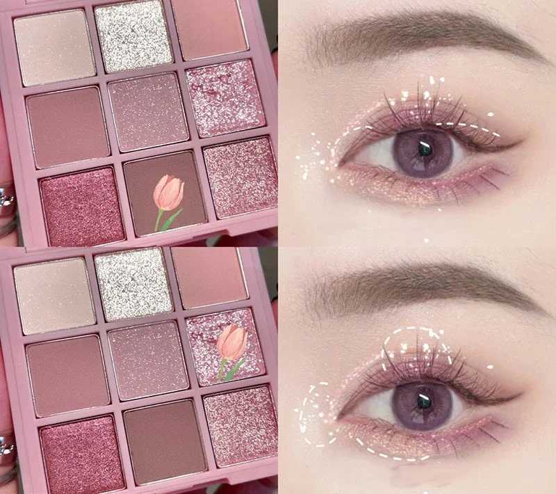 New nine color eye shadow palette rose pink glass matte eye shadow tray shiny eye shadow eye shadowW241212