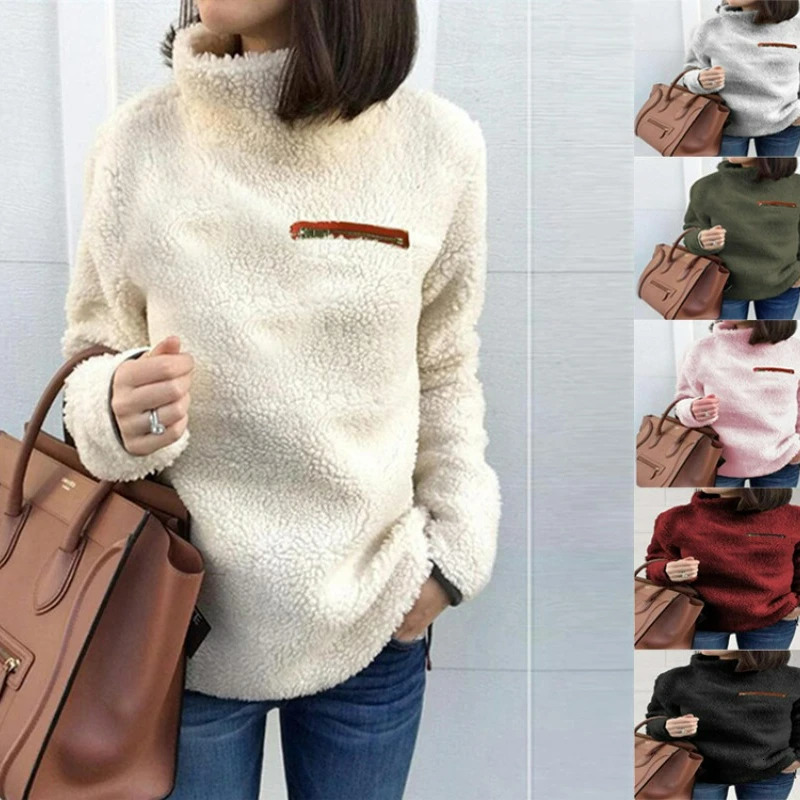 Winter super soft and comfortable solid color turtle neck zipper womens sweater fashionable zipper sexy top womens fashionable clothing 241212