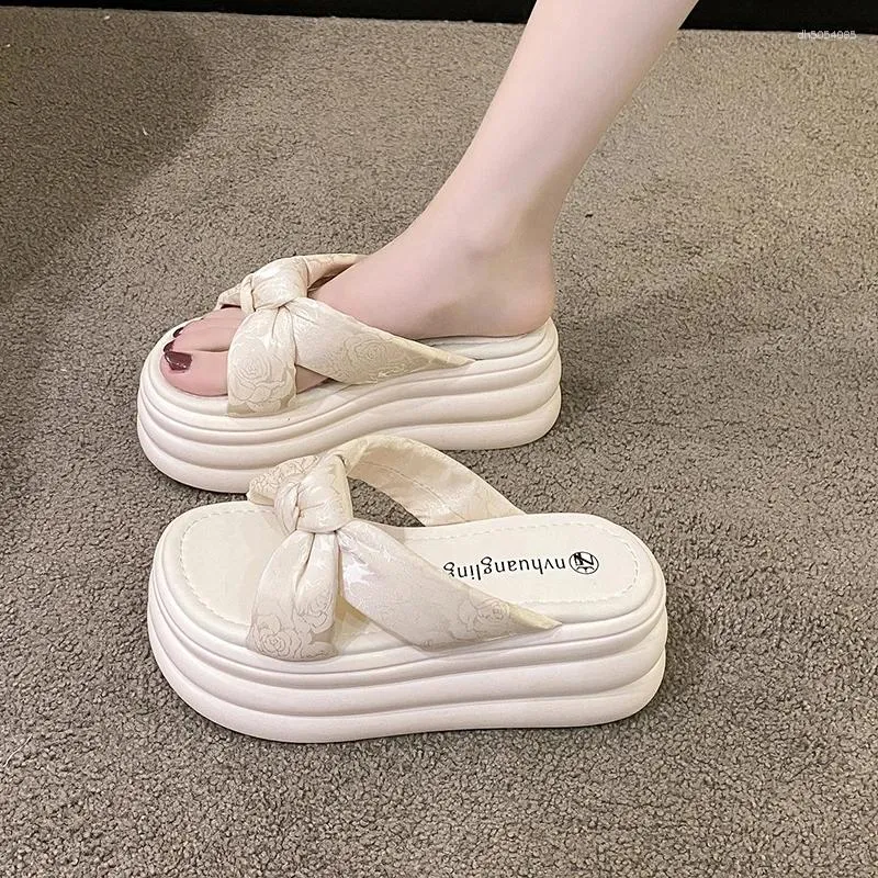Slippers Women Summer Slides Shoes Heeled Mules Shale Female Beach Pantofle Platform Designer Flat High Sabot 2024 PU Fas