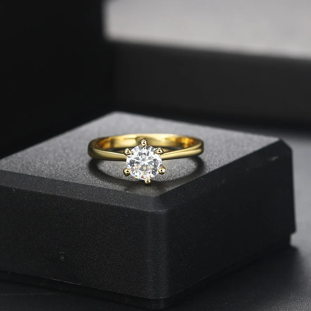 Classic 1 Crystal Womens Wedding Ring Zirconia Gold Engagement Anniversary Recommended Jewelry R174 241210