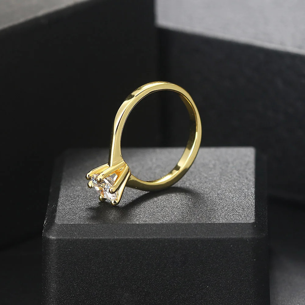 Classic 1 Crystal Womens Wedding Ring Zirconia Gold Engagement Anniversary Recommended Jewelry R174 241210