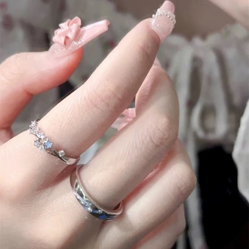 2pc Luminous Star Adjustable Finger Ring Vintage Couple Y2K Jewelry Valentines Day Gift 241210