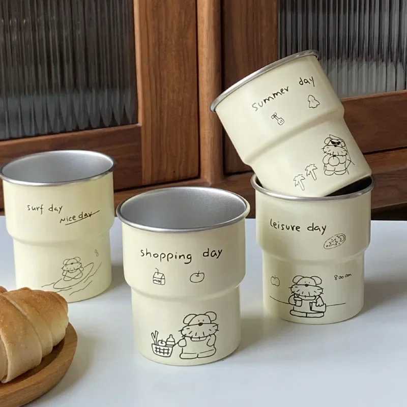 300ml coffee cup travel cup oat milk brewing cup outdoor camping stainless steel g with dog pattern beverage Y241211