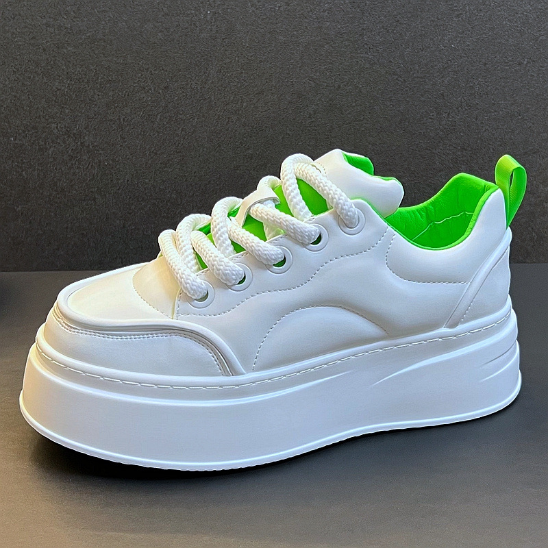 Thick soles increase small white shoes fashion men's light bread shoes fashion with ins niche trend design casual board shoes Spring Green White