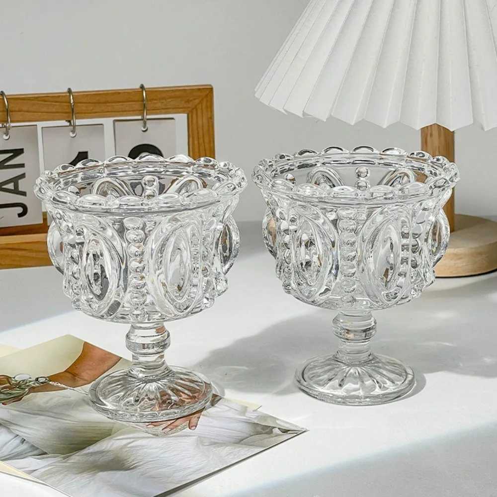 Irregar Shape Creative Retro Crystal Cup Exquisite Transparent Standing Cup Dessert Cup Y241211