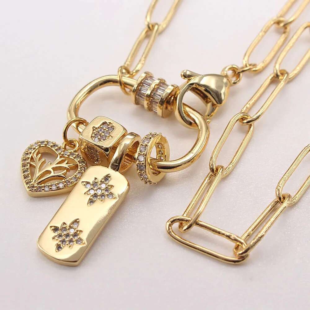Unique Design Women Screw Lock Zircon Heart Pendant Necklace Gold Color Paper Clip Chain Necklaces Jewelry Party Gift