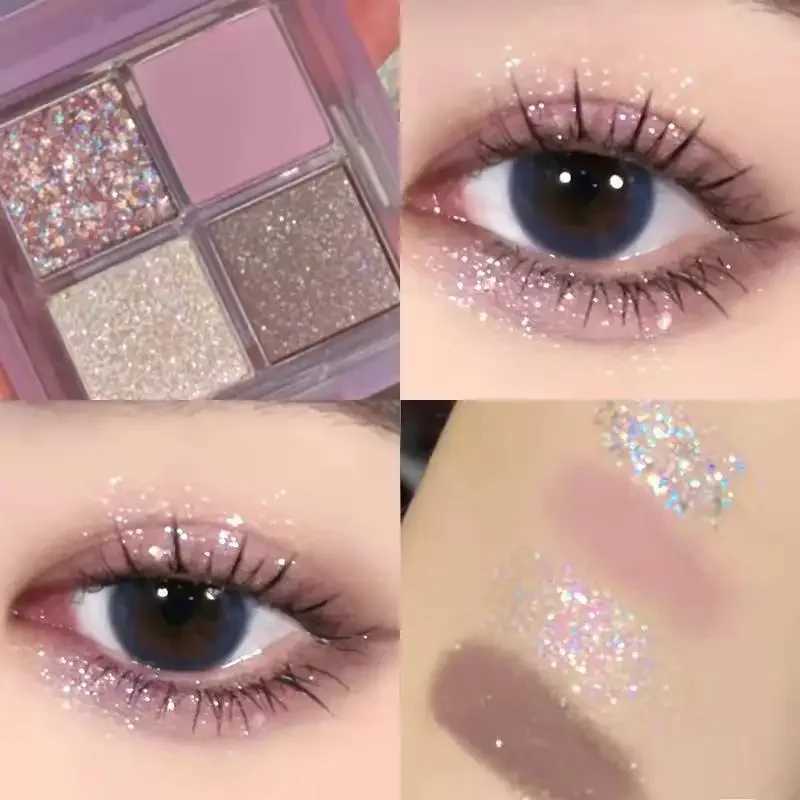 Eye shadow quad palette glitter sequins low saturation purple gray matte earth eye shadow tray makeupW241212