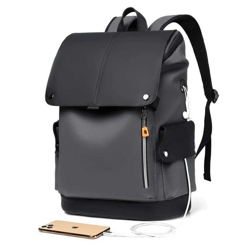 High Quality PU Leather Waterproof Mens Laptop Backpack Large Cputer Backpack for Business Urban Man Backpack USB Charging Z241211