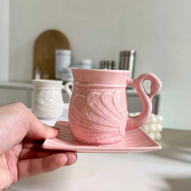 Swan Coffee Cup Luxurious French Exquisite Ins Nordic English Light Luxury Retro Afternoon Tea Cup and Sauce Y241211