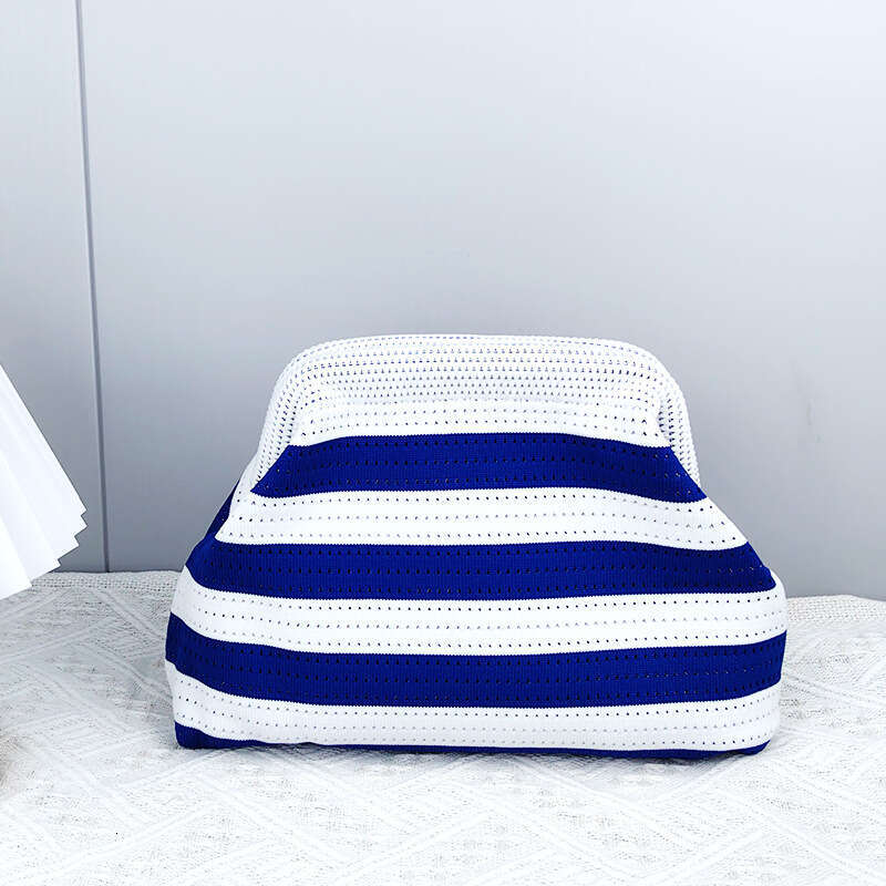 New Beach Knitted Striped Cloud Handheld Large Capacity Versatile Daily Cutout Banquet Bag Fashionable Quality Classic