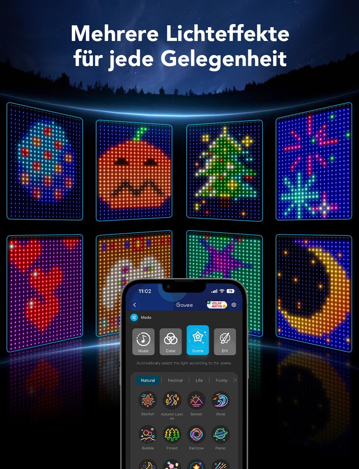 400 LED Smart Curtain Lights, DIY Programming App Remote Control RGB Fairy String Lights, Smart LED Curtain Lights, Color Changing Wall Lights, Dynami