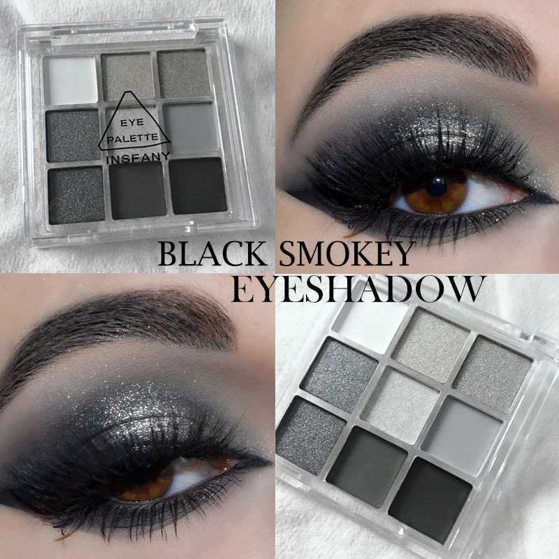 9 Colors Cool Toned Eyeshadow Palette Black Smokey Palette Matte Glitter Eyeshadow Palette Smoky Eye Shadow Eye Pigments PaletteW241212