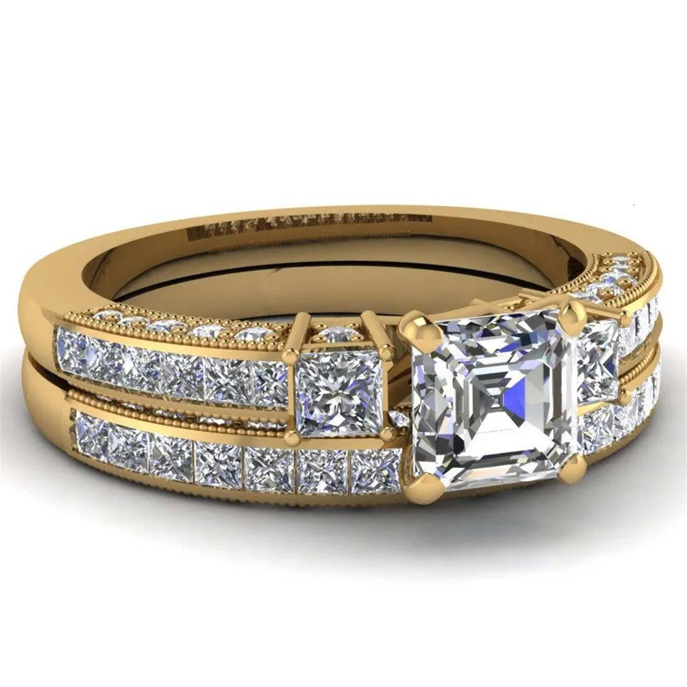 Fashionable couple ring retro stainless steel mens wedding elegant square cut zircon set bride engagement jewelry gift 241210
