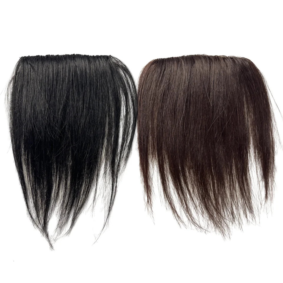 Ayunhe Mens Bangs Human Hair Bangs for Men Clips on Hairline Natural Real Hairpieces Add Forehead Hair Patches Black Dark Brown 241212