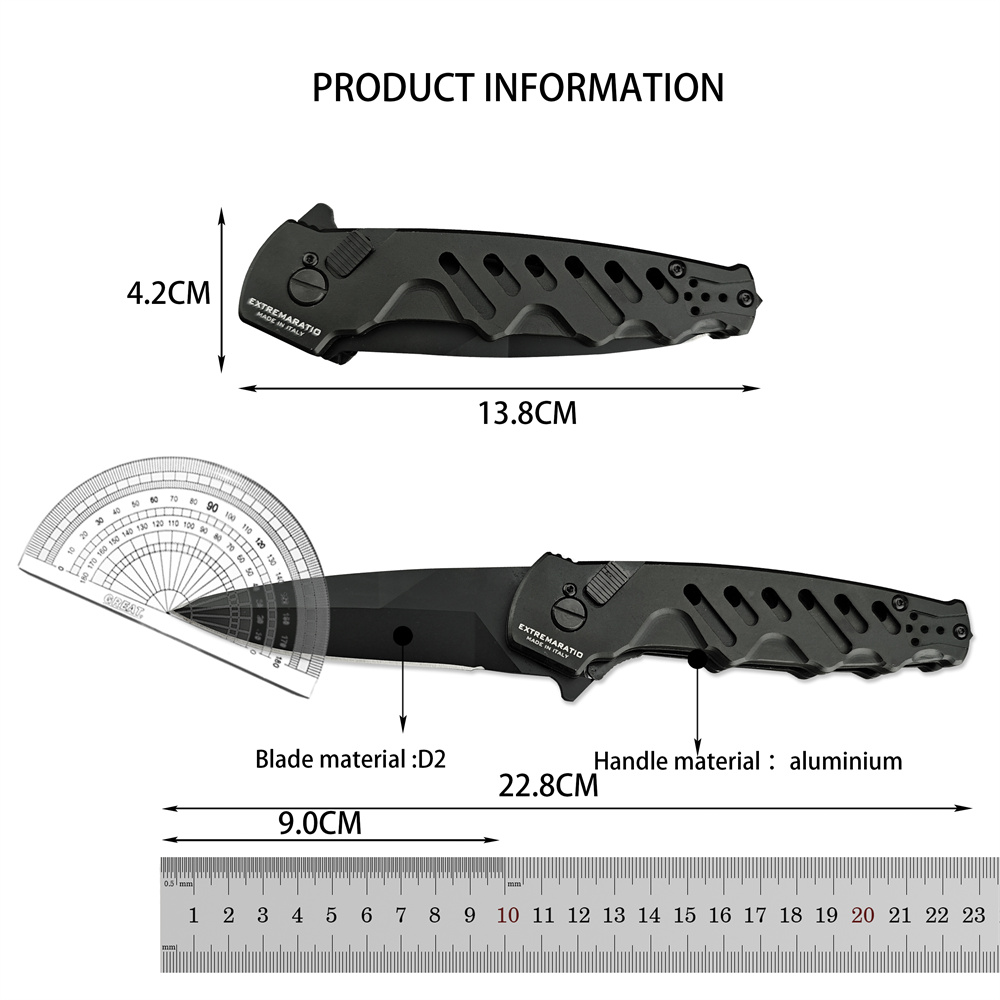 HOT SALE Extrema Ratio CAIMANO NERO Assisted Folding Knife D2 Steel Aluminum Handle EDC Outdoor Tacticals Self Defense Hunting Camping Knive 3300 1553