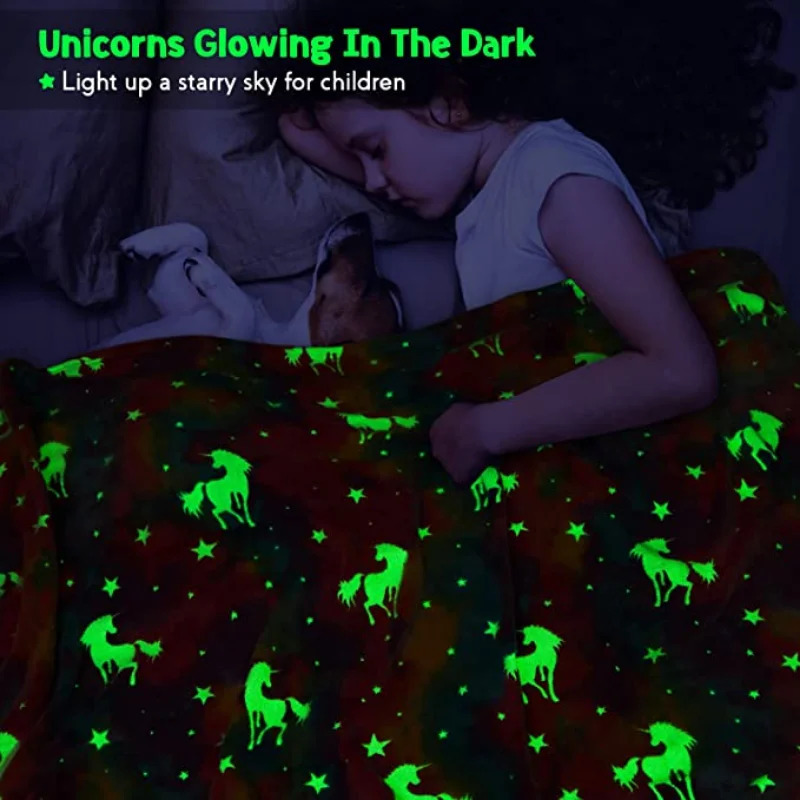 spacecra Glow in The Dark Blanket Unicorn Gift for Kid Birthday Bedroom Decor Unicorns Toys Soft Cozy Luminous Throw 241210