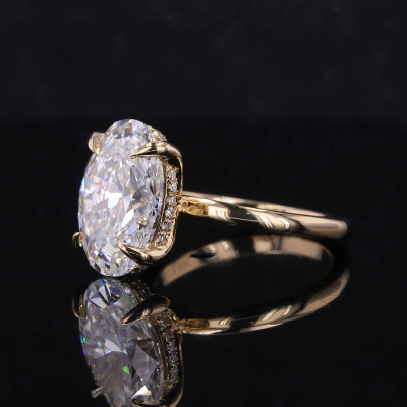 Starsgem 5 Carats Fancy Shape IGI Oval Lab Grown Diamond 18K Solid Gold Solitaire Engagement Ring With Hidden Halo
