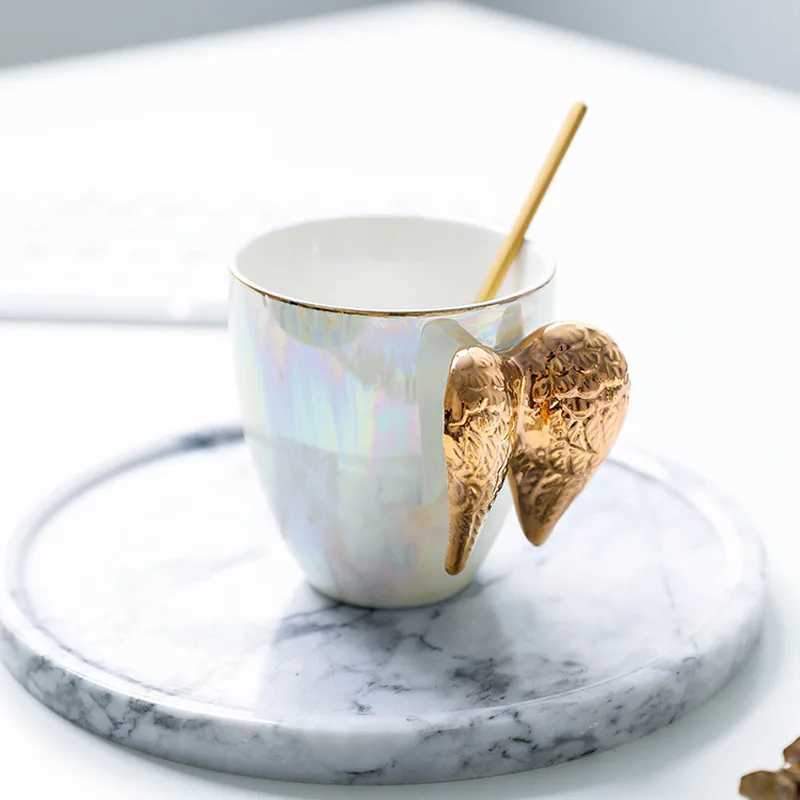 Ceramic g Goodens Golden Angel Wings Cup Lamp Luxury Tea Cup Coffee Milk g Couple Birthday Gift Cup Y241211