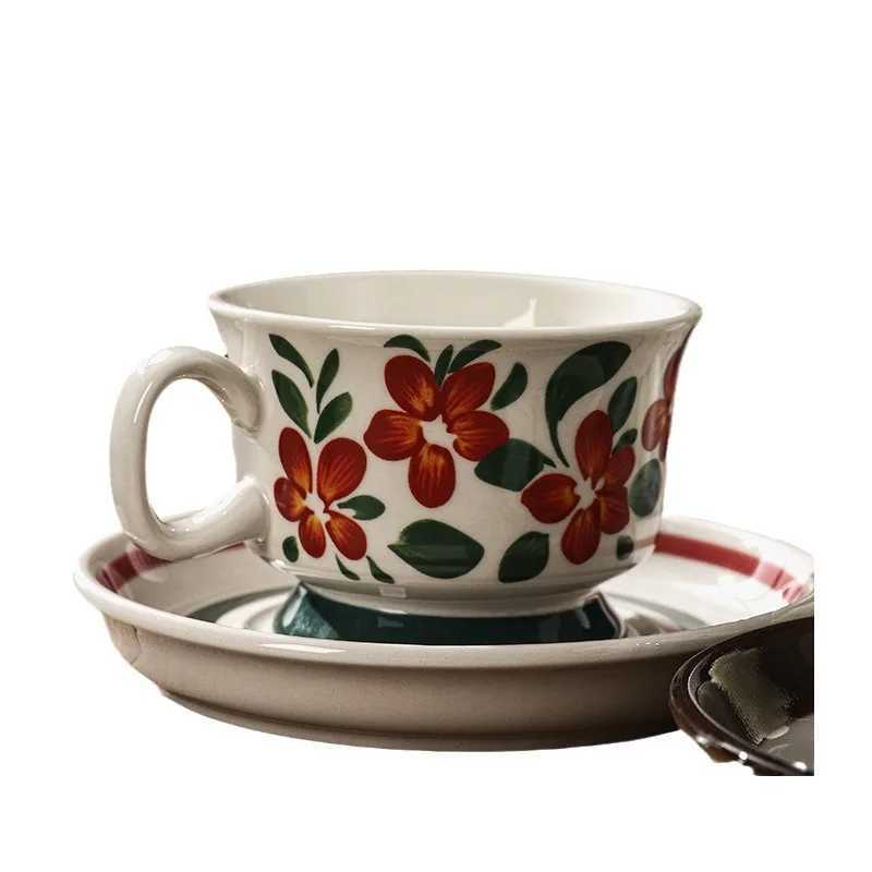 French retro afternoon tea cup for him to use luxurious floral ceramic coffee g Saucer gift box friends birthday gift Y241211