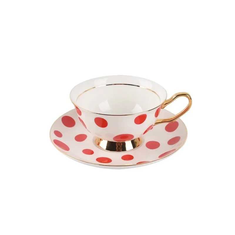 European style black and white polka dot gold-plated bone coffee cup -200ml lightweight luxury afternoon tea g used for coffee Y241211
