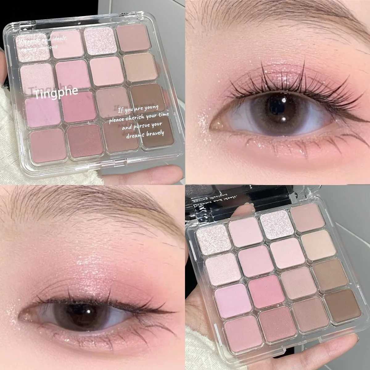Pink peach glass matte eye shadow palette 16 color glitter earth color eye shadow pigment waterproof durable Korean cosmeticsW241212
