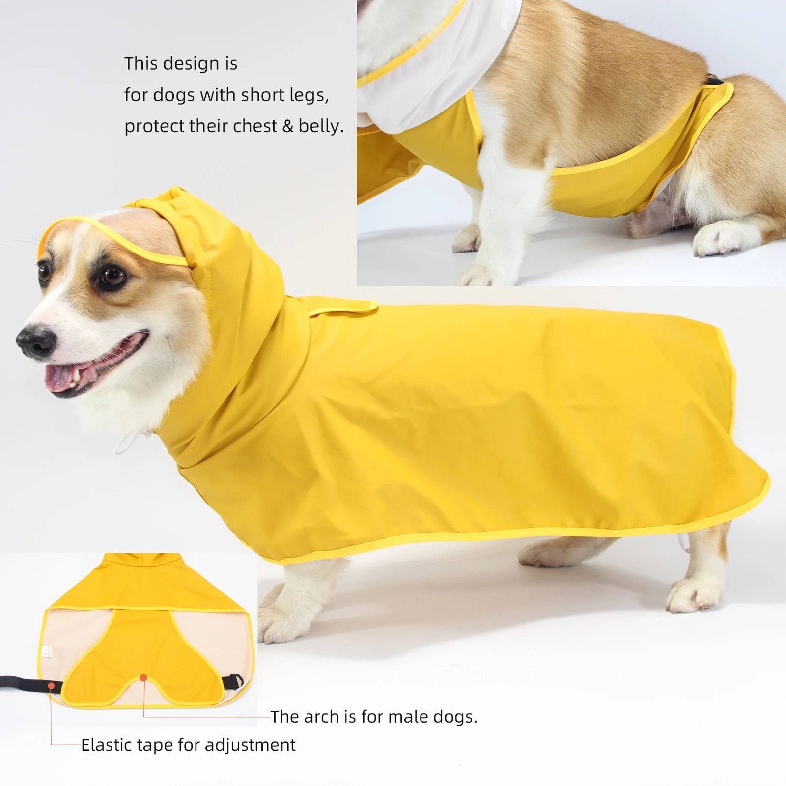 Dog Raincoat Waterproof Soft PU Breathable Dog Rain Jacket for Small Dog Hooded Dog Rain Coat with Transparent Cap Protect Belly 241212