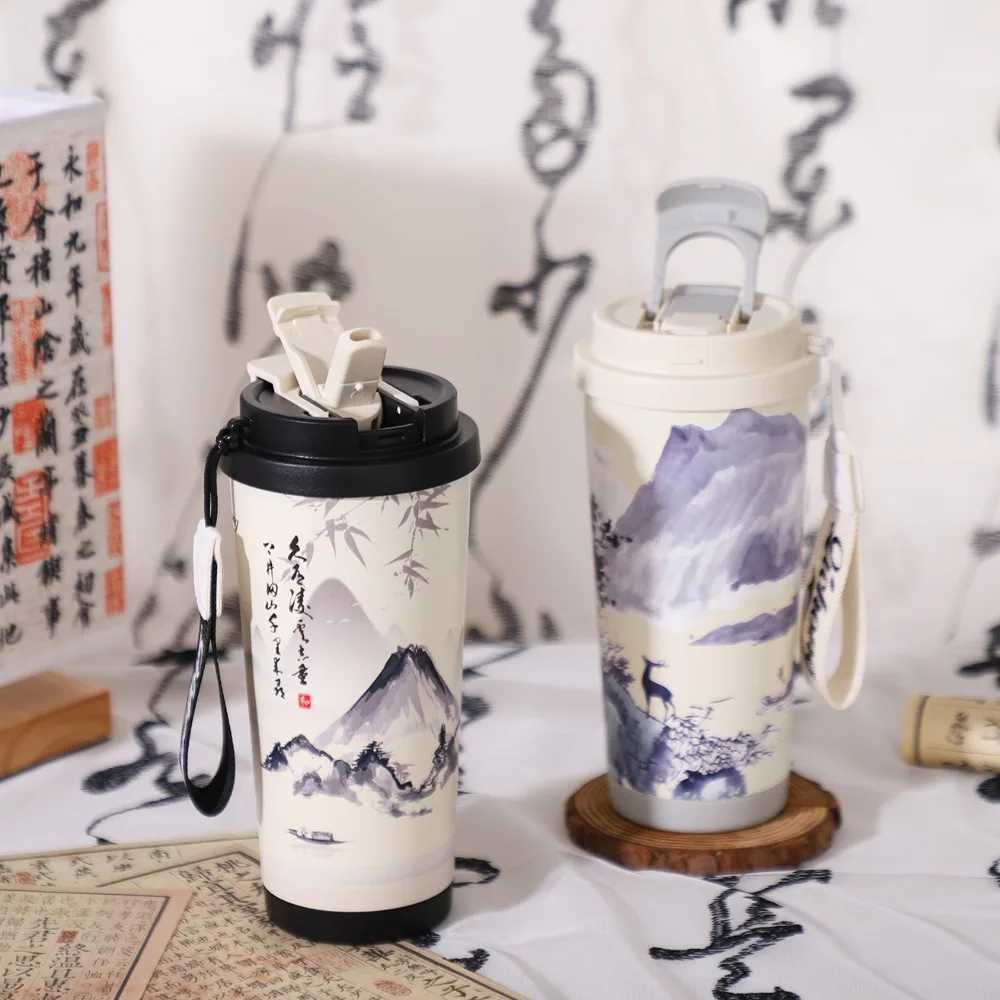 New 500ml coffee cup large capacity stainless steel hot cup double-layer Reausable Wind Insulated cup for travel Y241211