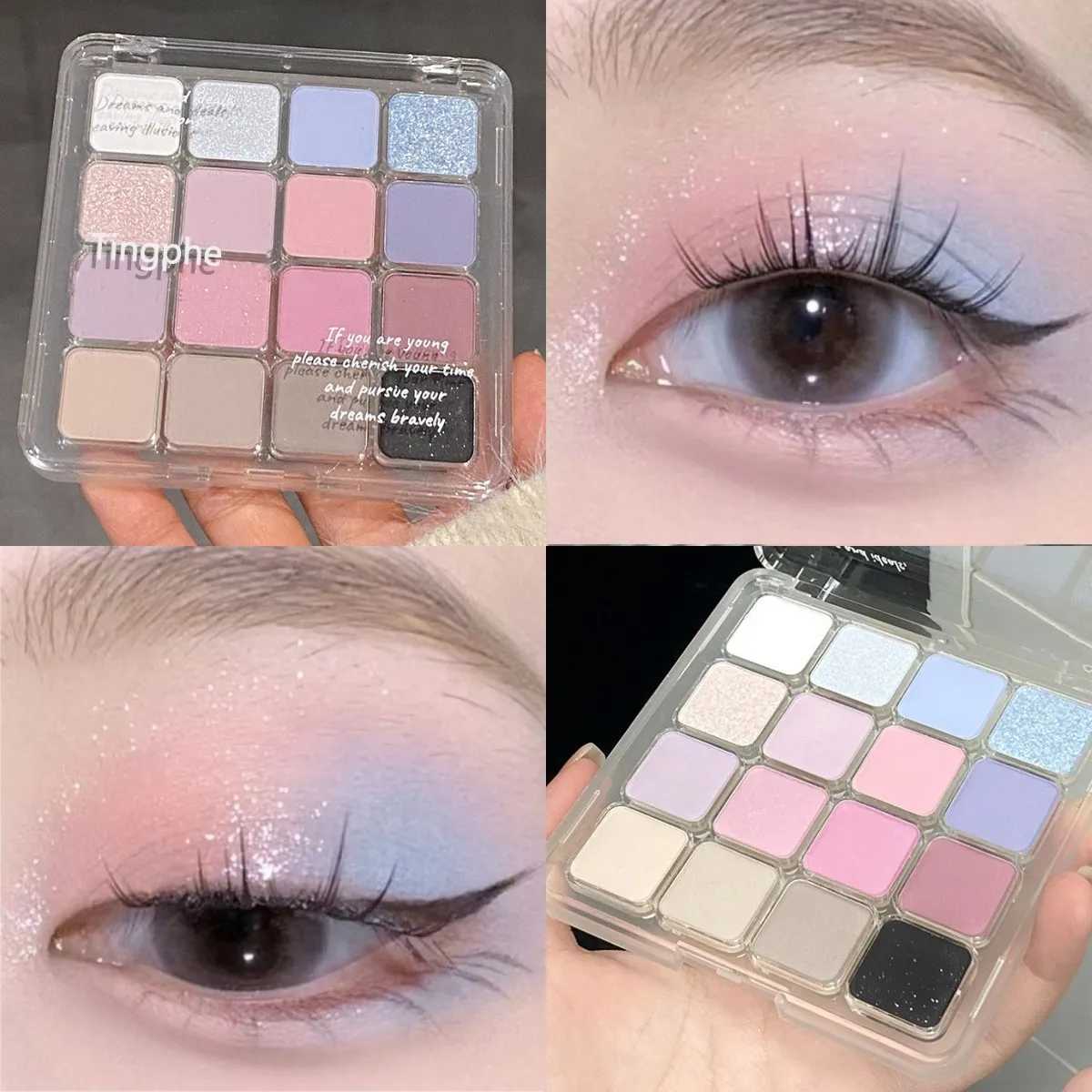 Pink peach glass matte eye shadow palette 16 color glitter earth color eye shadow pigment waterproof durable Korean cosmeticsW241212