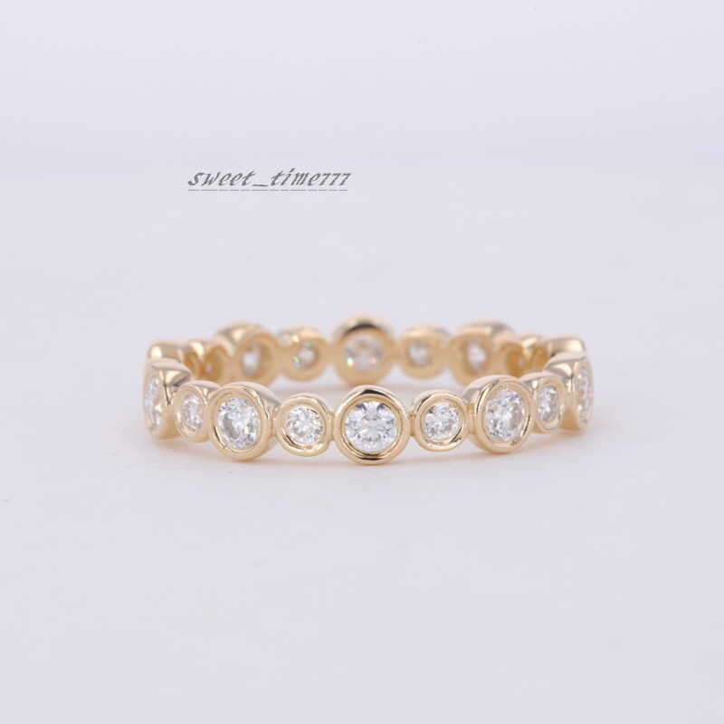 Starsgem 14K Solid Yellow Gold Moissanite Diamond Bezel Set Eternity band Customized Eternity Ring