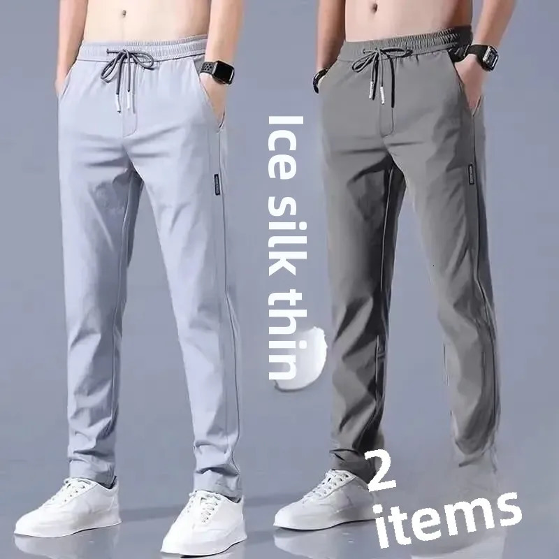 Spring Autumn Mens LooseFit StraightLeg Cropped Pants Trendy Casual Sweatpants Fashionable Solid Color Elastic Youth 241203Z