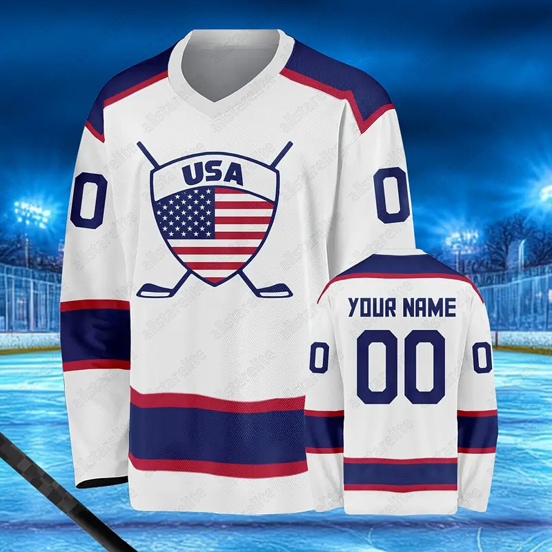 Custom Name Number Ice Hockey Jersey Personalized Embroidered USA Hockey Shirt Hockey Team Jersey 100% Stich
