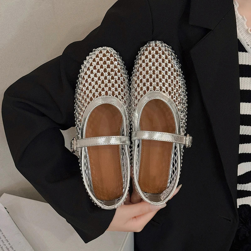Mesh Breathable Rhie Fashion Versatile Women's New Foreign Style Niche Belt Flat Soft Soled Mary Jane Womens Shoes