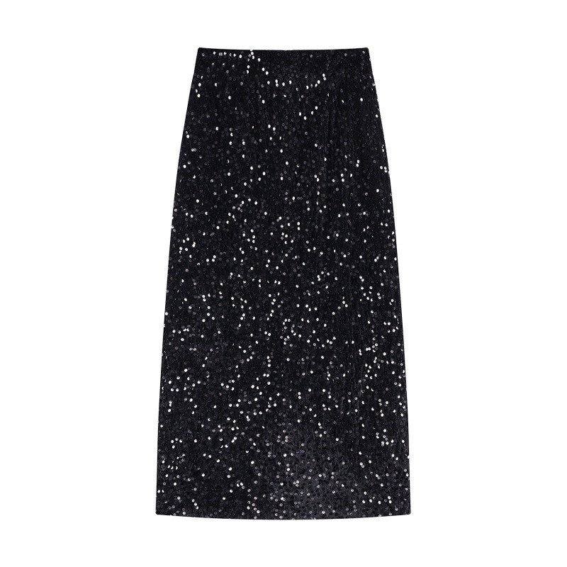 D3028Black skirt shiny long skirt large size shiny skirt spring autumn winter