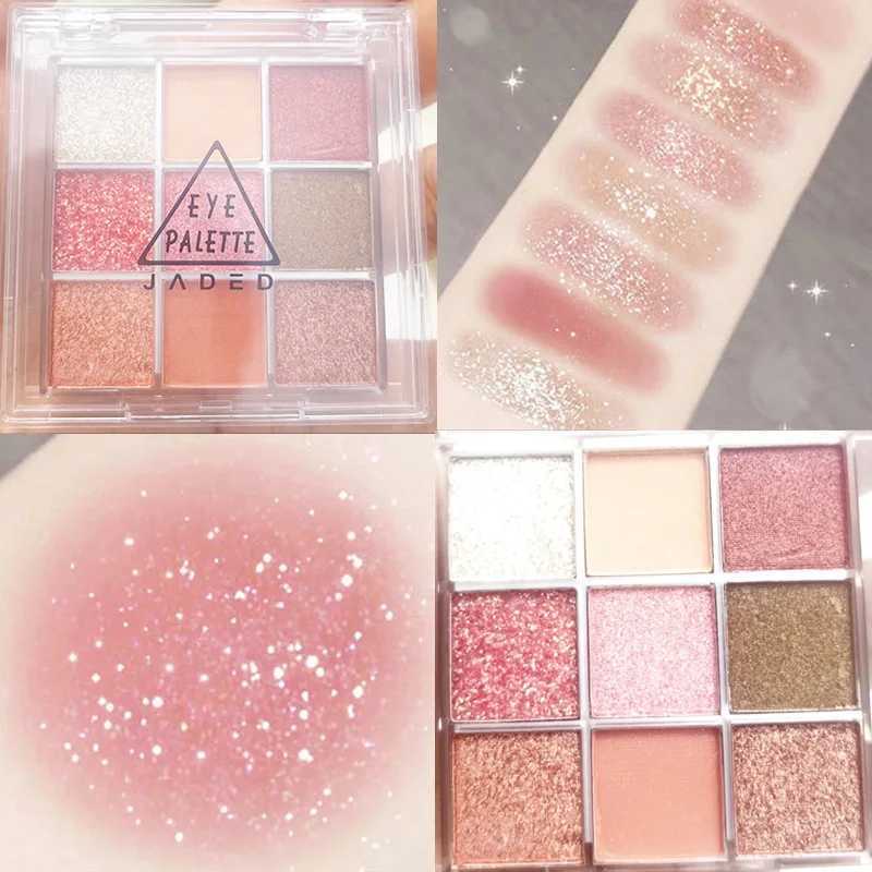 Orange Snowflake Shiny 9-Color Pink Eye Shadow Palette Women Diamond Glitter Matte Eyeshadow Waterproof Charming Eyes MakeupW241212