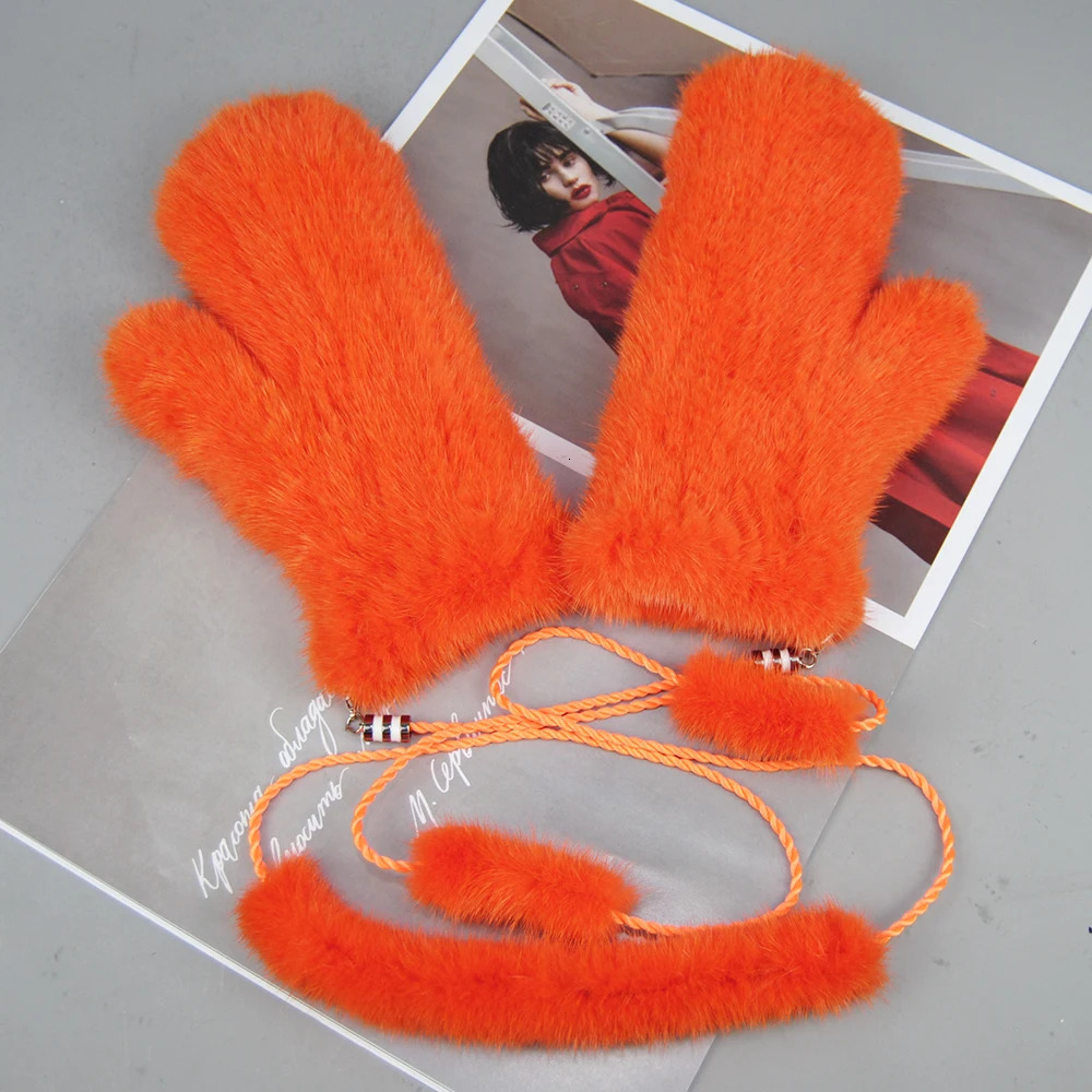 Womens 100% Genuine Knitted Mink Gloves for Winter Warmth Womens Genuine Mink Fashion Womens Gloves Handmade Knitted Fur Gloves 241212ww