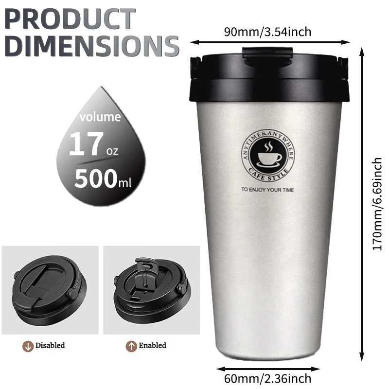 500ml Insulated Travel Coffee Cup Double Wall Leak proof G Vacuum 304 Stainless Steel Tea with Lid and Handle Y241211