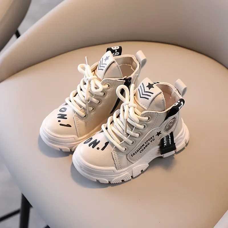 Athletic Outdoor Children High Top Sports Shoes Lace Up Side Zipper Slip on Shoes Soft Bottom Non Slip Running Hiking Shoes Kids Fashion Boots H241223
