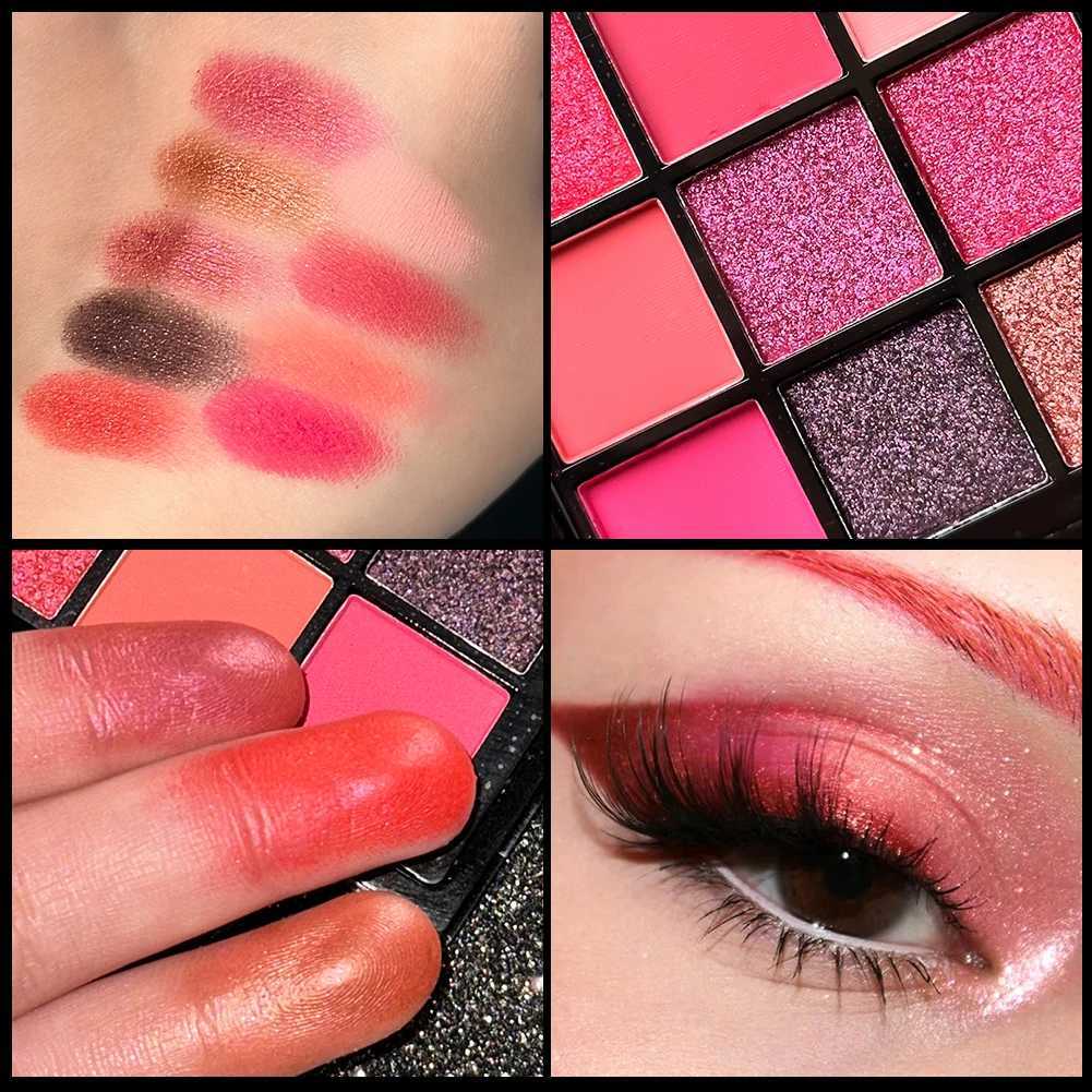 9-Grid Red Eyeshadow Palette Purple Glitter lescent Matte Eye Shadow Shimmer Makeup Long Lasting Women Beauty Eye CosmeticsW241212