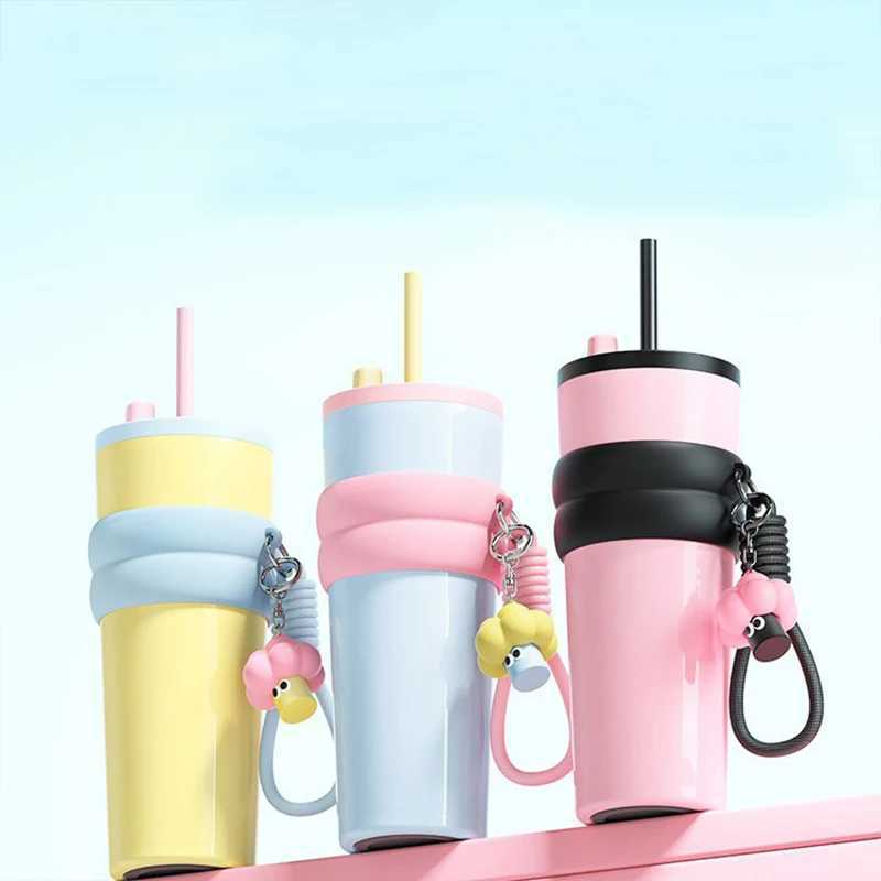 710ml hot g stainless steel vacuum foil inflatable water bottle with straw coffee cup wagon portable Y241211
