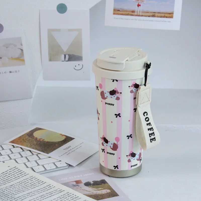 500ML stainless steel inflatable water bottle cartoon ceramic lined coffee cup cute student water cup travel beverage water bottle Y241211