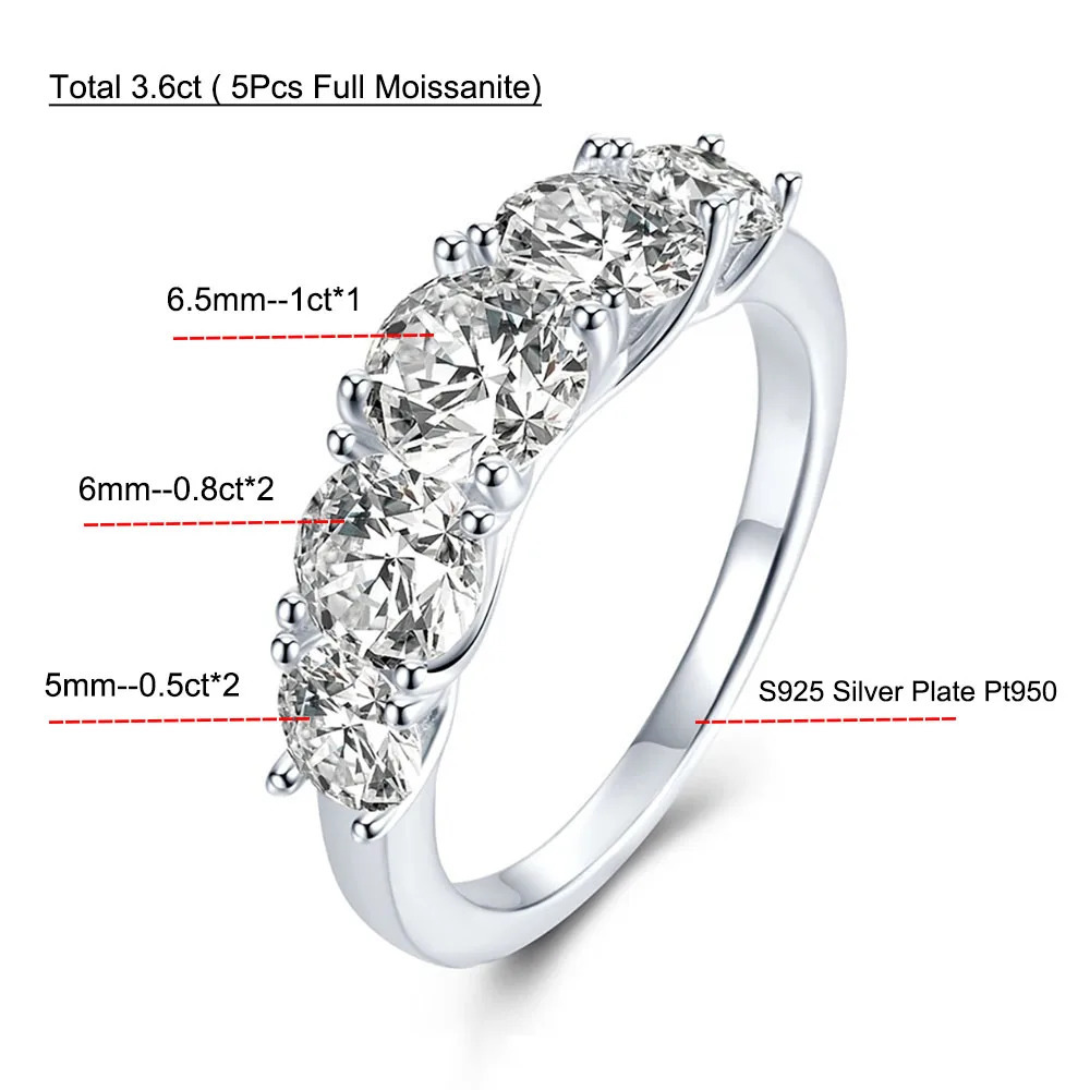 36ct 5stone Dcolor VVS1 Diamond Ring Womens Anniversary Gift S925 Pure Silver Row Wedding Bridal Jewelry 241210