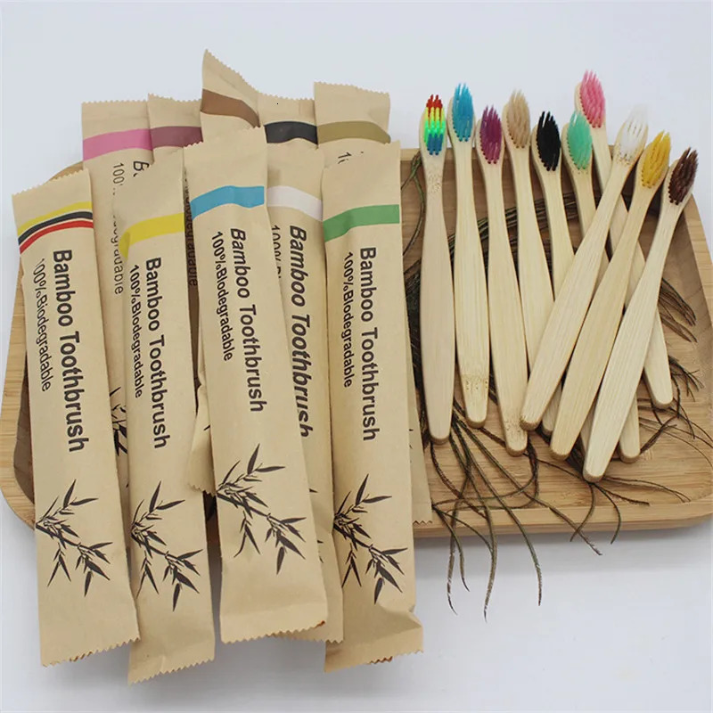 100 pieces of biodegradable and environmentally friendly natural bamboo charcoal toothbrush soft bristle travel wood manual toothbrush laser 241212