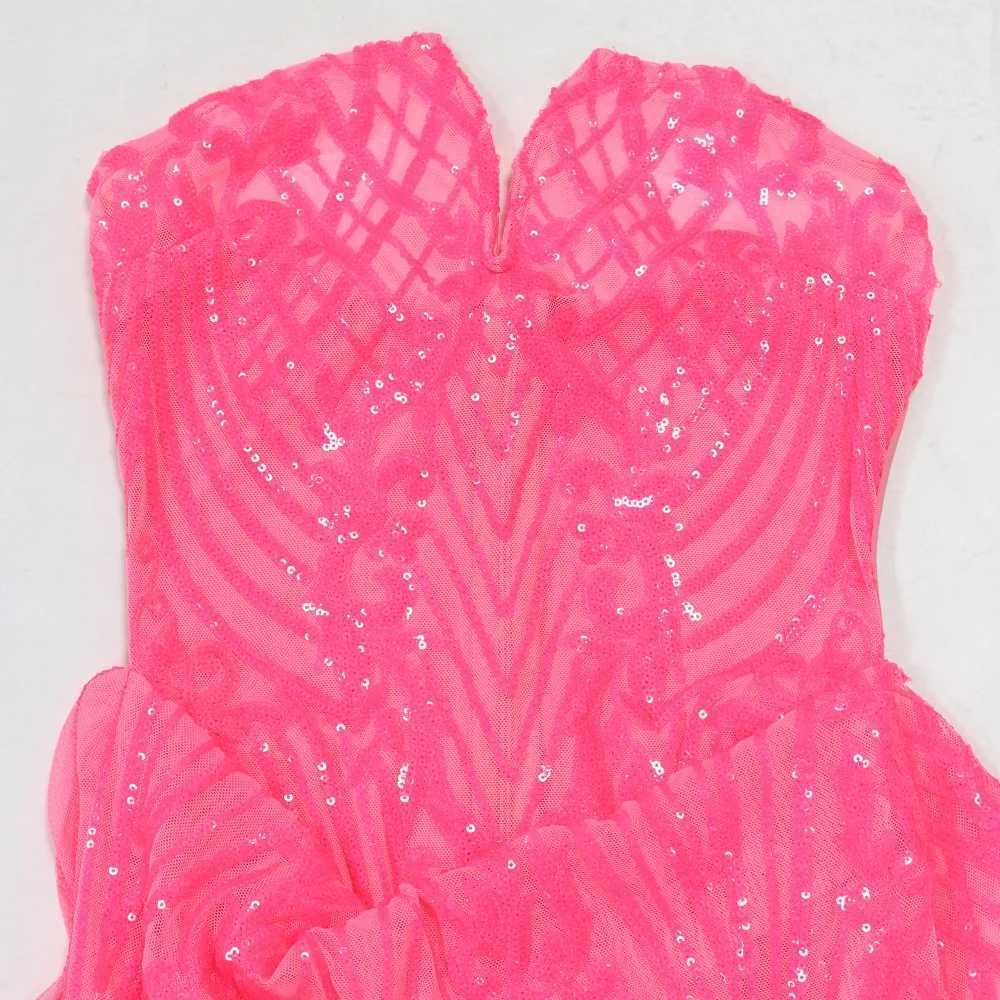 Urban Sexy Dresses CM.YAYA Women Strapless V-neck Fashion Sequined Sexy Dress Mesh S Through 2025 Summer Night Club Evening Party Mini Dresses Y241212