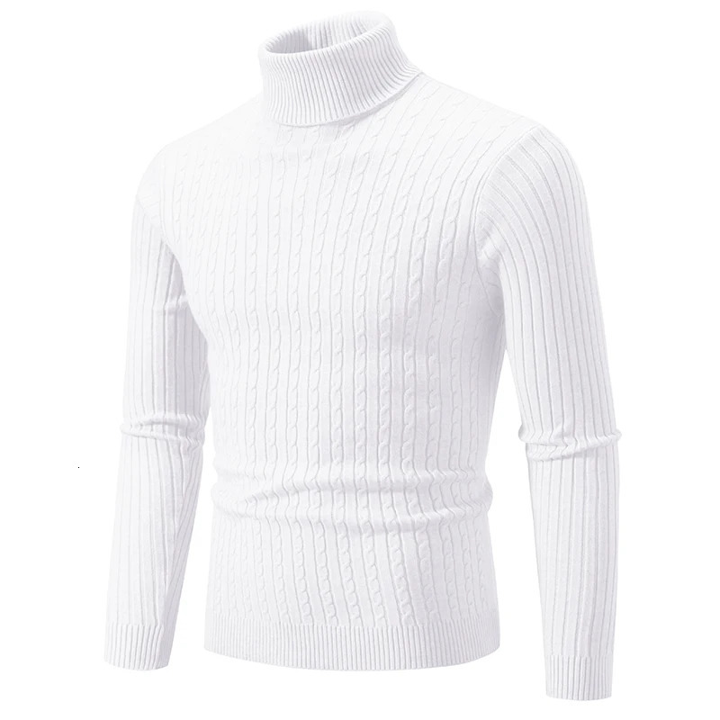 mens high neck sweater solid color floral knit warm and casual turtle neck sweater wool mens winter outdoor top 241205