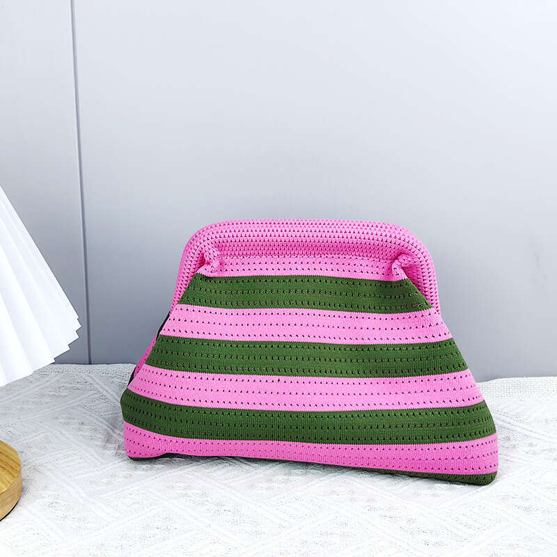 New Beach Knitted Striped Cloud Handheld Large Capacity Versatile Daily Cutout Banquet Bag Fashionable Quality Classic