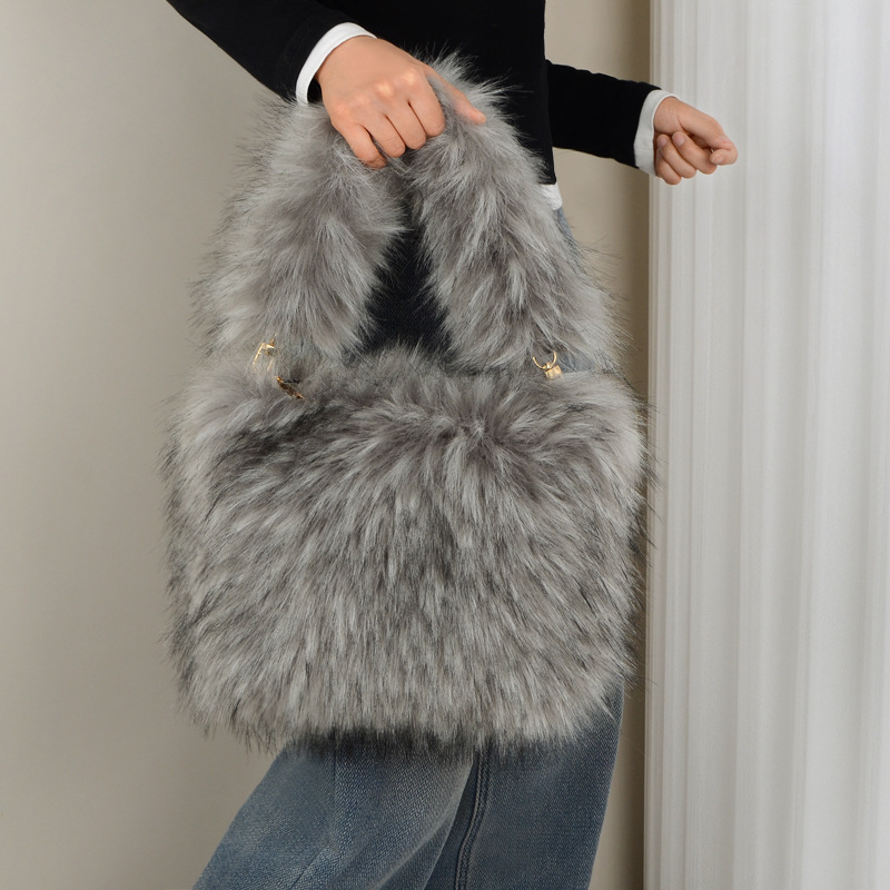 Chic USA Inspired Handbag Featuring High-Quality Imitation Fur Material - Luxurious Plush Design